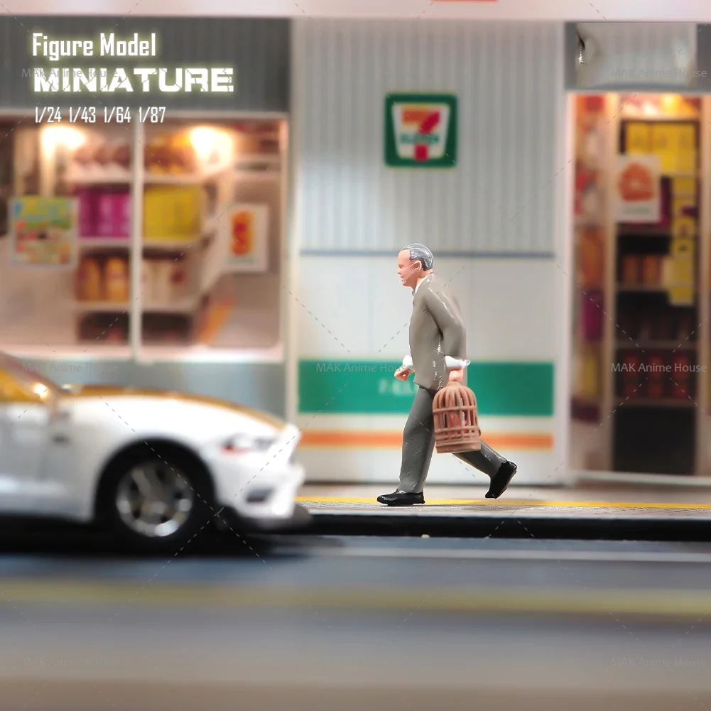 

Miniatures 1/87 1/64 1/43 1/24 1/18 Figure The Elderly Person Takes A Birdcage For A Walk In The Park Model Home Scene Car Toys