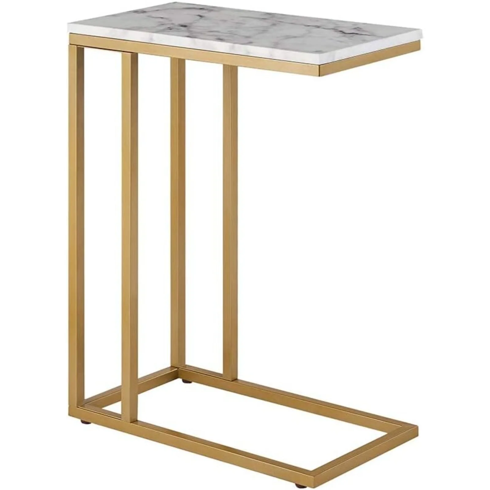 

US C-Shape Side End Table, Faux Marble Tray Snack Table with Metal Frame