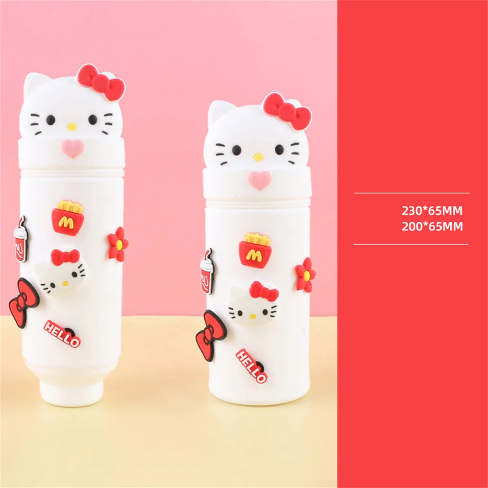 Cute Cartoon HelloKitty Kuromi DIY Silicone Pencil Case Student Melody Large Capacity Telescopic Storage Pen Holder Stationery