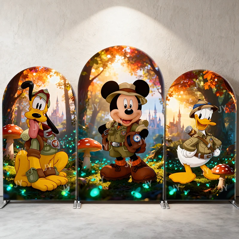 

Mickey Mouse Arch Backdrop Cover Disney Adventure Forest Theme Party Decor Photo Booth Props for Kids Birthday Event Supplies