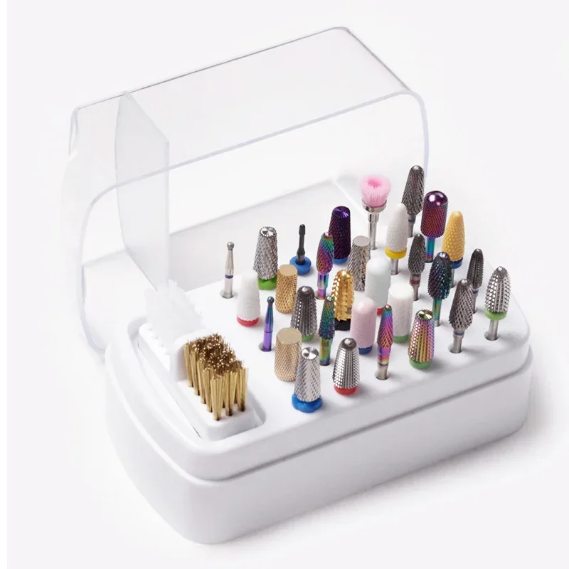 30 Holes Nail Art Drill Storage Box Grinding Polish Head Bit Holder Display Nail Drill Bits Organizer Stand Manicure Nail