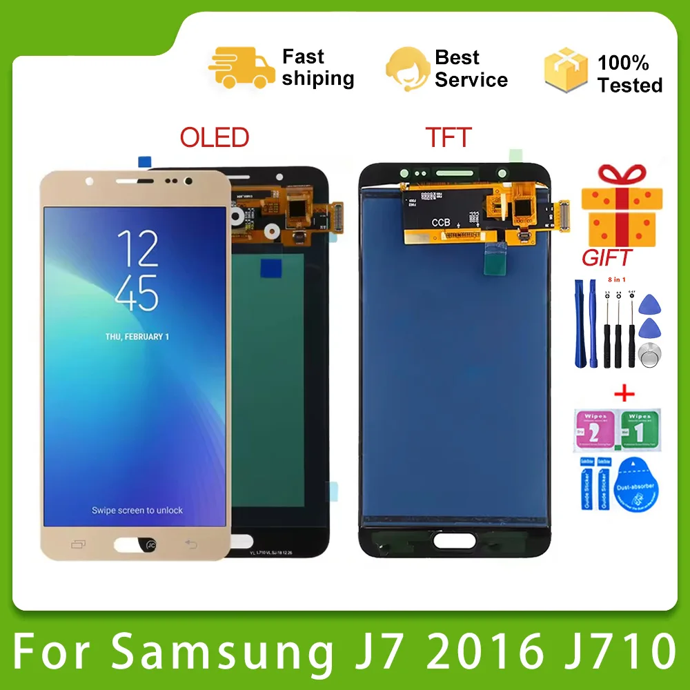 Amoled LCD For Samsung Galaxy J7 2016 oled LCD J710 J710F J710M J710G LCD Display Touch Screen Digitizer 100% tested