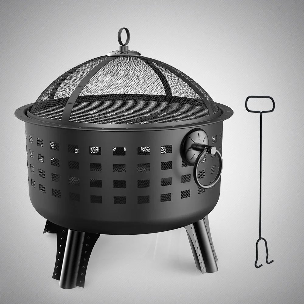 25.5 Inches Firepit Patio Outdoor Heater Round Steel Smokeless Camping Brazier Bonfire Fire Bowl Basket BBQ Grill Fire Pit