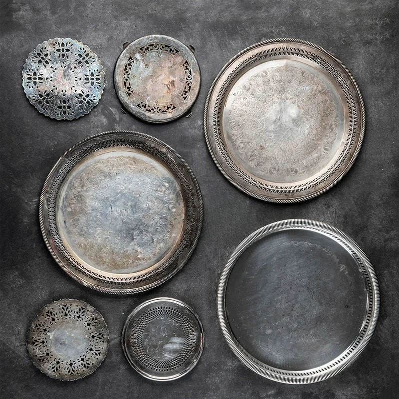 10.13 Western-style Vintage Silver-plated Dinner Plate Household Old Item Decorative Dinner Plate One Only