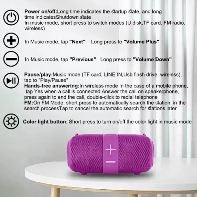 TG667 Outdoor Protable Wireless Bluetooth Speaker Dual Speaker Bluetooth 5.3 Subwoofer With RGB Support FM /TF Card/USB Disk