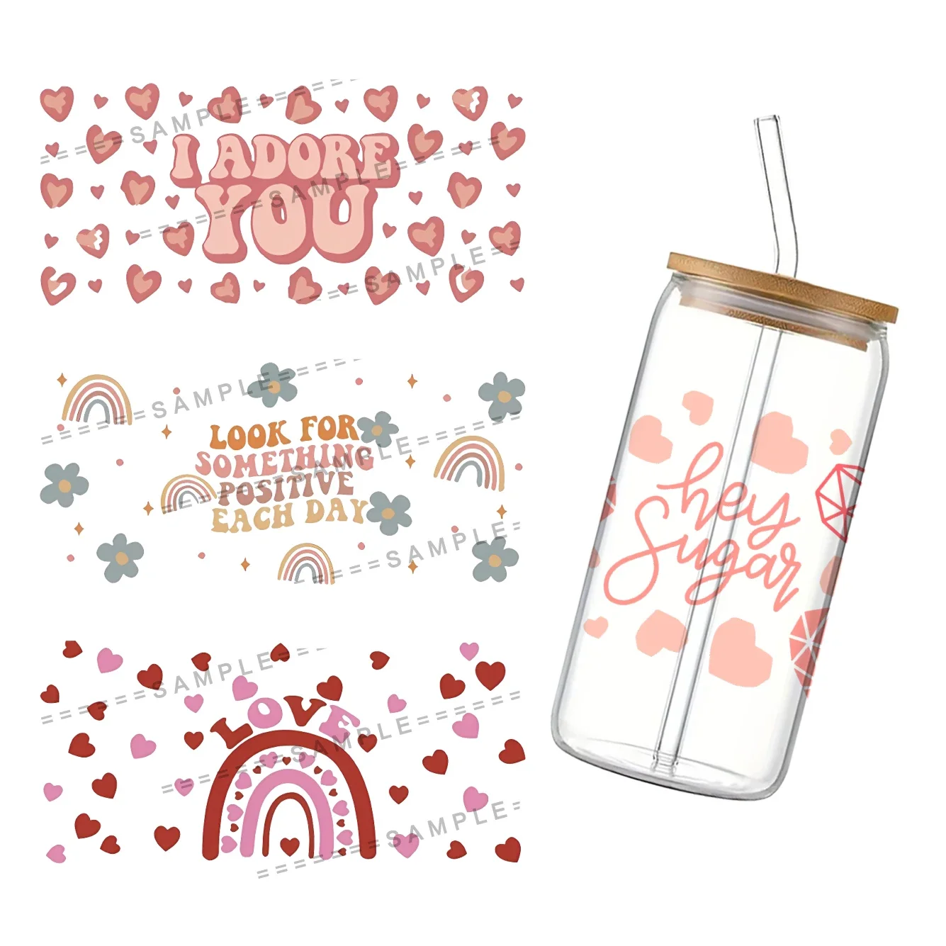 Simpatico cartone animato san valentino per Libbey 16oz Can Glass UV DTF Coffee Can Wrap Libbey Glass Wrap