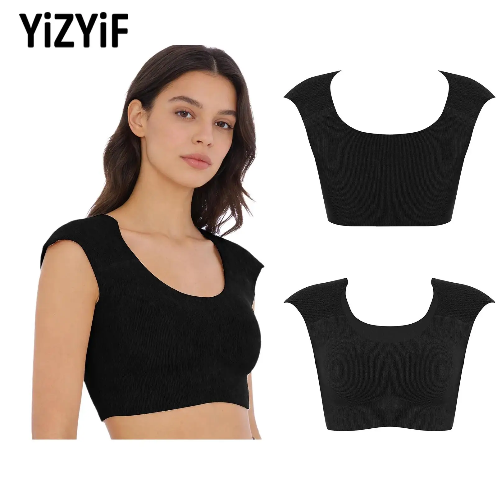 New Women Ribbed Padded Daily Vest Underwear Sleeveless Shoulder Pads Seamless Crop Top Yoga Running Cycling Clothing Sportswear