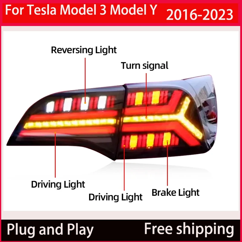 Car Styling Tail Lamp For Tesla Model 3 Model Y 2016-2023 Tail Lights LED Dynamic Signal DRL Brake Reverse auto Accessories