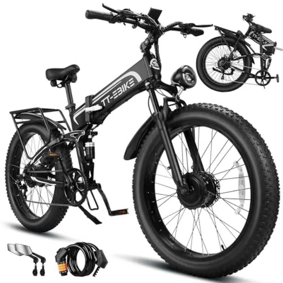 

9000W Dual Motor Electric Bike for Adults 42MPH with 60V30A 26x4 Fat Tire All Terrain Ebikes Full Suspension E Bike SHM 7-Speed