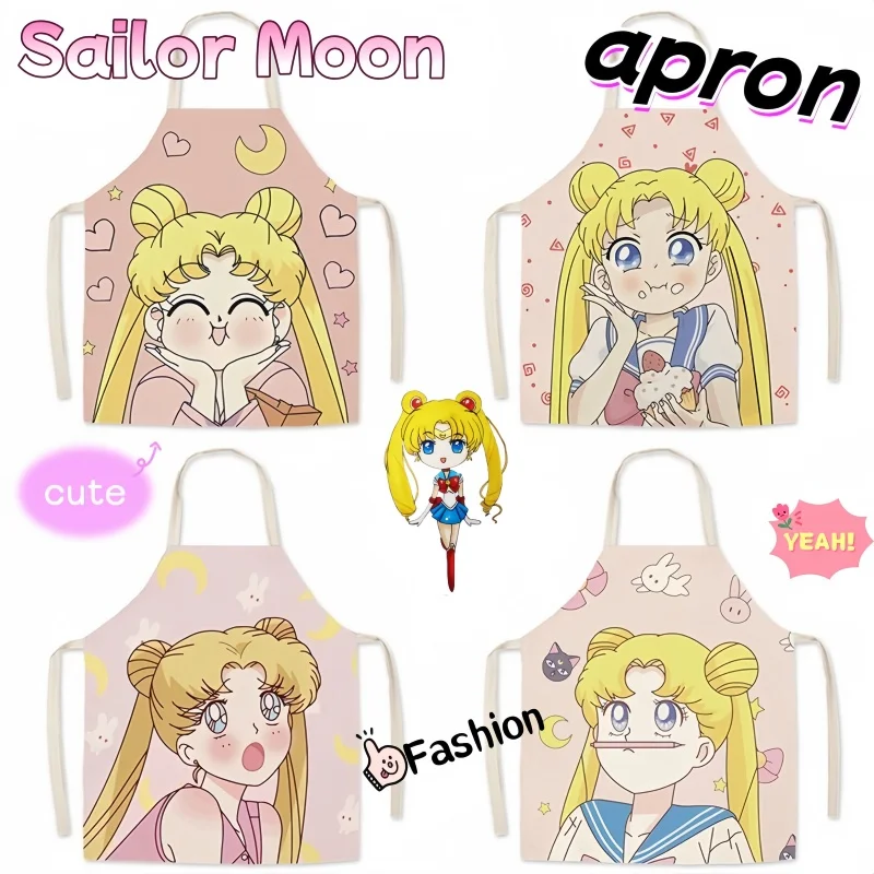 Delantal de Sailor Moon, Bonito Diseño de Anime, Estilo Simple, Sin Mangas, Resistente a las Manchas y al Aceite, Delantal de Cocina para Mujer