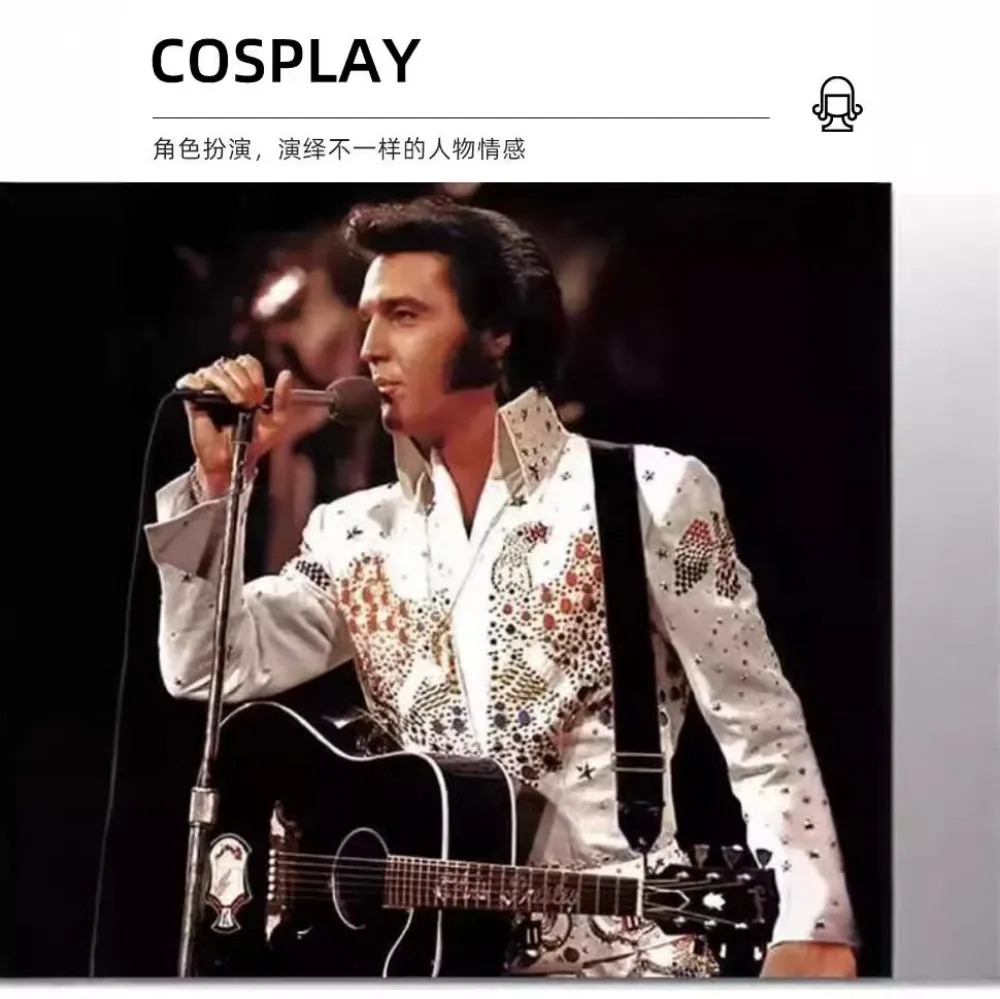 50s Disco Rock Wig with Glasses Black Singer Rocker Costume Wigs for Men 50s 60s Funny Elvis Wig for Halloween Costume Accessory