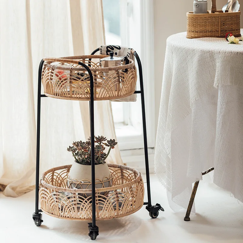 French rattan trolley Nordic bohemian floor rack