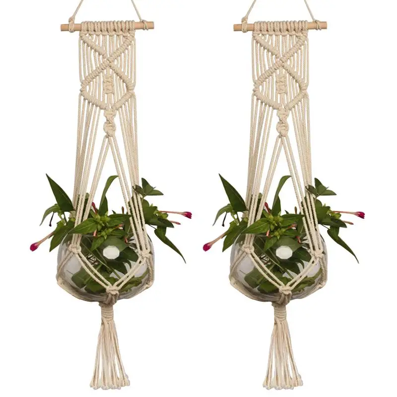 Handmade Macrame Plant Hanger Flower Pot Hanger Hanging Rope Braided Craft For Wall Decoration Countyard Garden Plant Holder