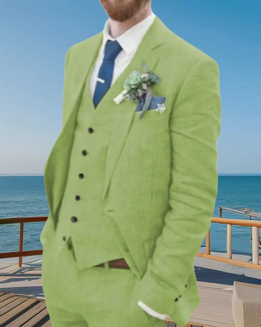 

Men's Casual Fitted Linen Suit Solid Color High-Quality Summer Beach Wedding Formal Business Groomsmen Suit for Artistic Wedding