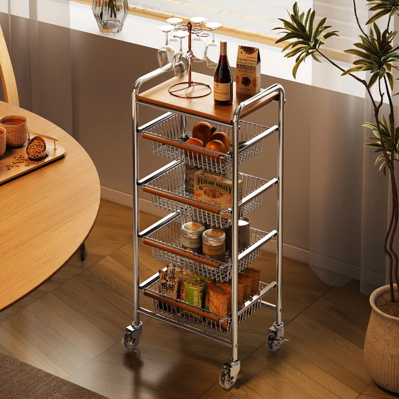 Medieval trolley living room mobile snack storage rack home retro kitchen vegetable wall shelf floor-standing