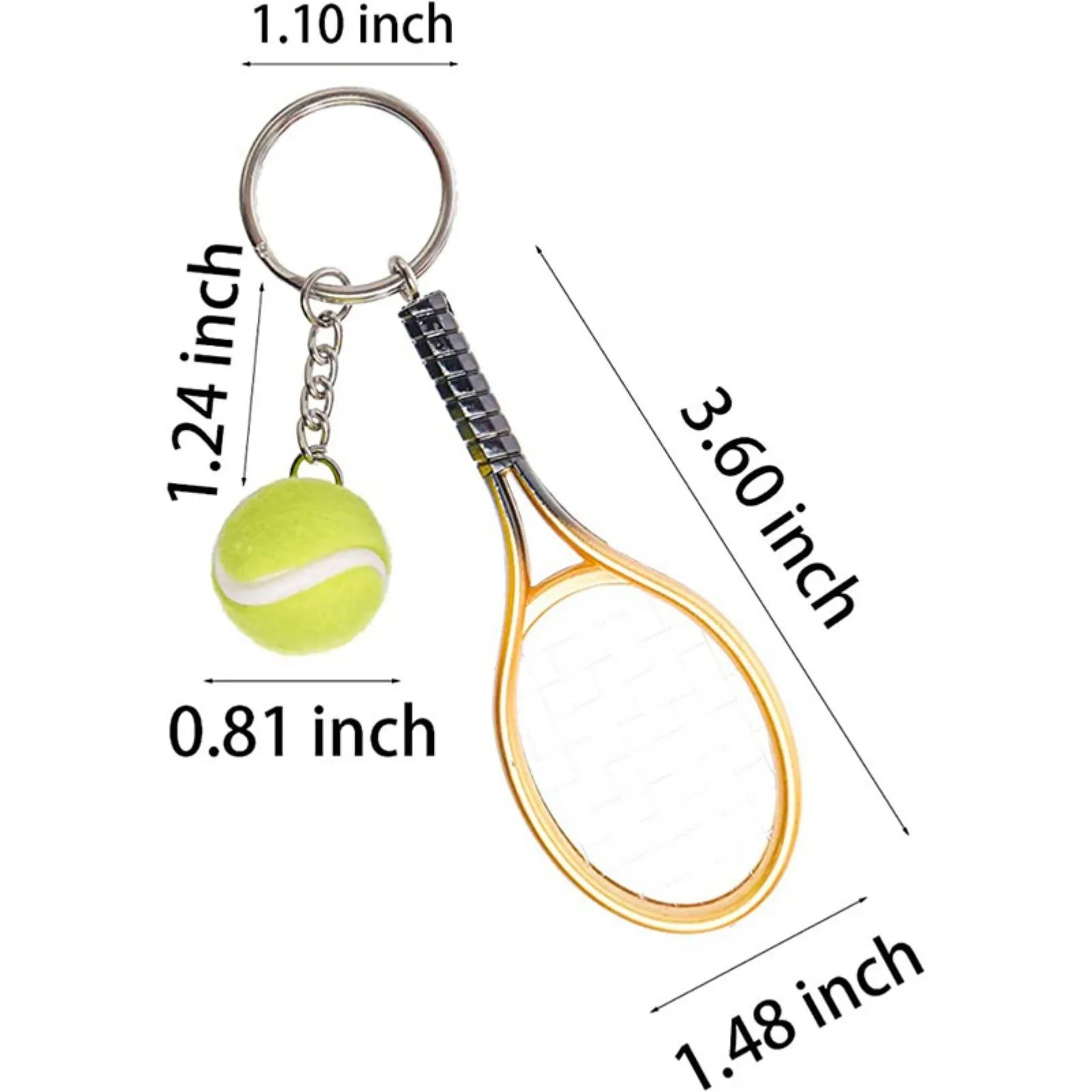 1 PCS Mini Tennis Racket Keychain KeyRing, Fashionable Alloy Tennis Ball Split Ring Key chain for Sport Lovers Team