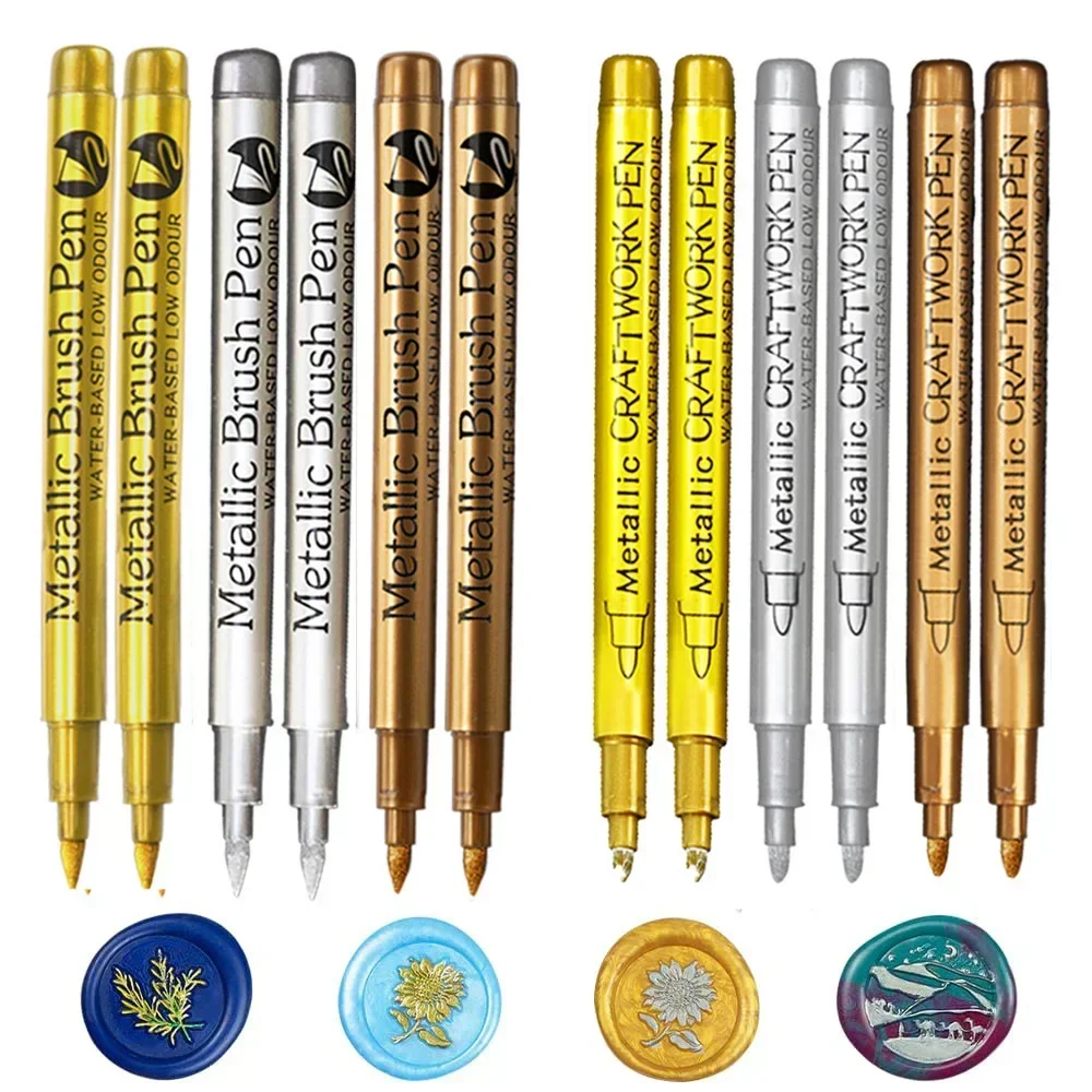 6/12Pcs Brush Metallic Paint Marker Pens Gold Silver Color Permanent Art Marker For Manga Craft Scrapbooking Stationery Supplies