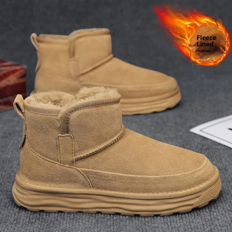 Northeast Men's Winter Snow Boots Fleece Lined Fur Integrated Bread Shoe Anti Slip Waterproof Cold Resistant Work Boots