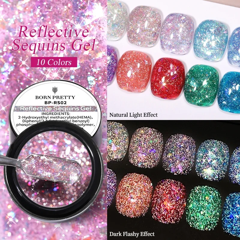 BORN PRETTY Odblaskowy żel z cekinami - Sparkle Bling Srebrny różowy żel do paznokci UV LED