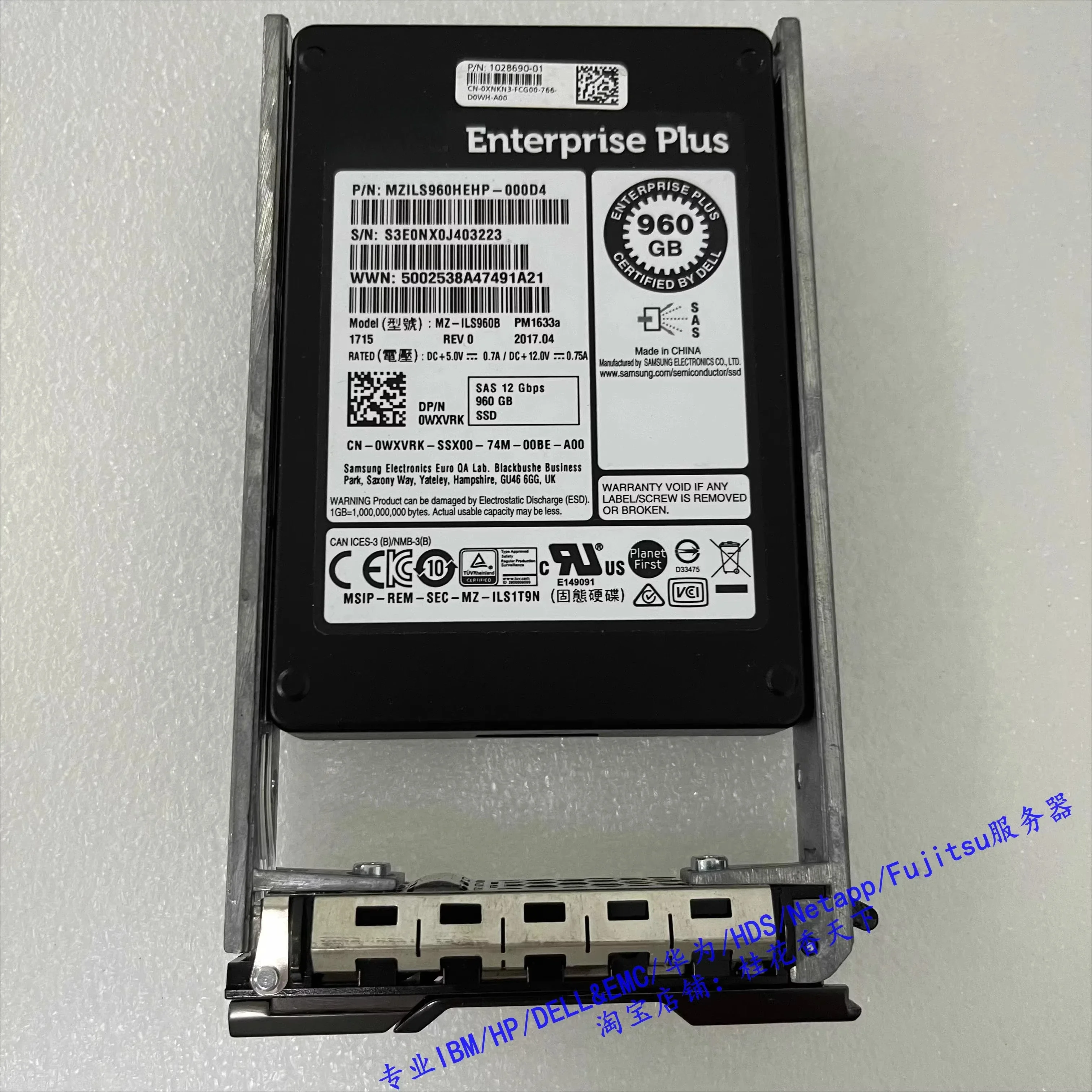 

Used For Dell 0WXVRK 960G SSD SAS 12G 2.5 Combe SCv2020 4020 Hard Drive