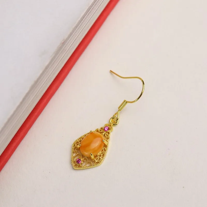 Natural Amber Earrings Women Healing Gemstone Fine Jewelry 100% Genuine Baltic Amber Ruby Dangle Earring Girlfriend Mom Gifts