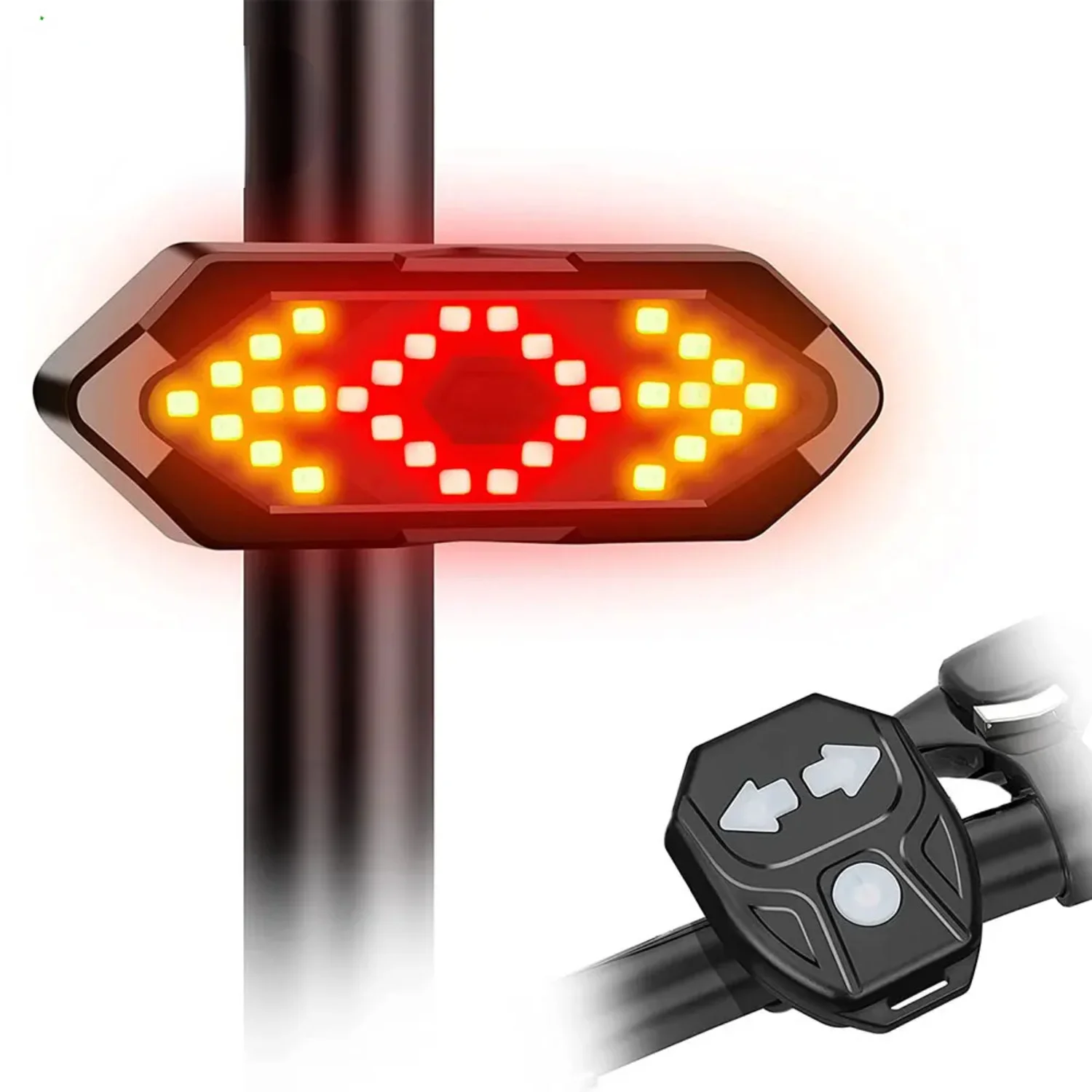 Bicycle Turn Signals Rear Light Smart Wireless Remote Control Rechargeable Bike Indicators with  Fit Handlebars