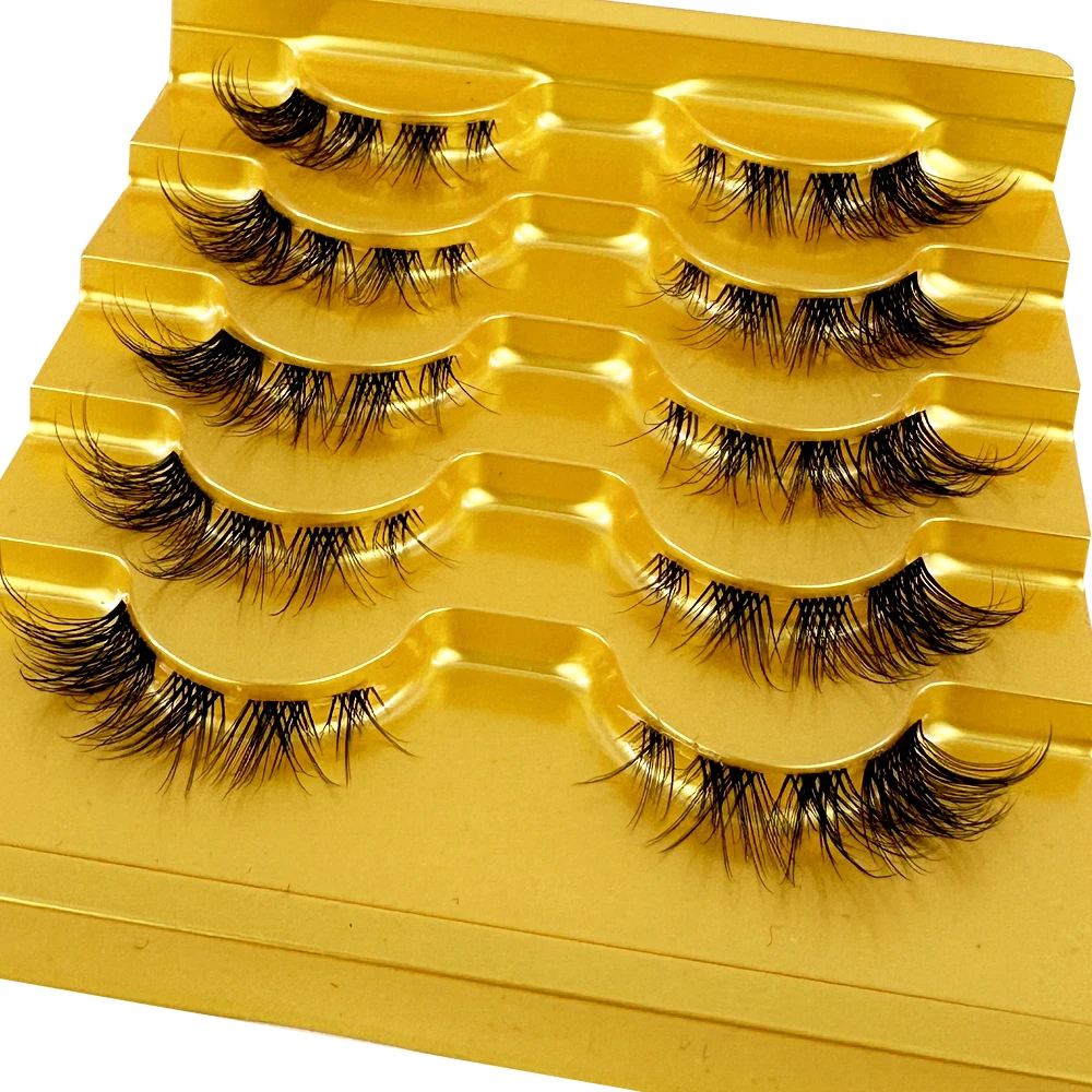 Extension de cils en vison avec bande invisible, faux cils naturels, grappes croisées, nickel é 3D, faux gros yeux, longs faux cils, 5 paires