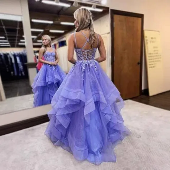 Elegant Spaghetti Strap Beaded Floral Tulle Ballgown Women Evening Dress Quinceanera Prom Gown For Banquet Party Occasions