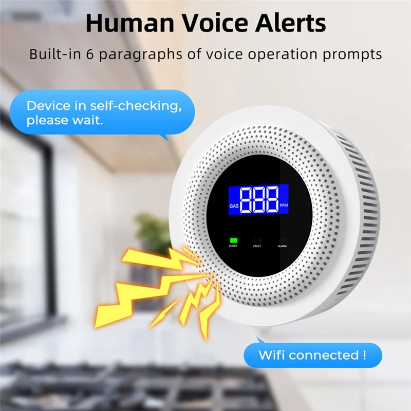 A66F-Tuya Wifi كاشف تسرب الغاز الطبيعي تسرب الاستشعار إنذار الصوت التحكم عن بعد حماية الأمن المنزل الذكي سهلة الاستخدام