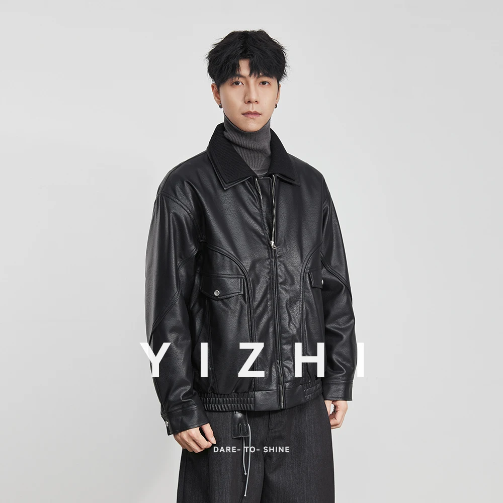 Fashion Men's Lapel Down Leather Jacket 2025 Autumn and Winter New Loose Casual Motorcycle Style Trendy Handsome Jacket