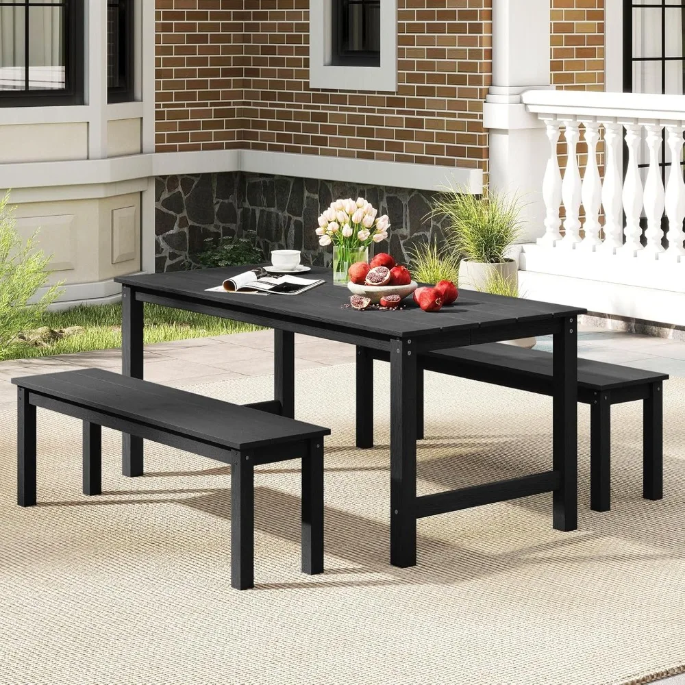 Outdoor Bench, 2-3 Person Patio Bench, 55 Backless Garden Dining Bench with Slatted Seat, Weatherproof Park Bench