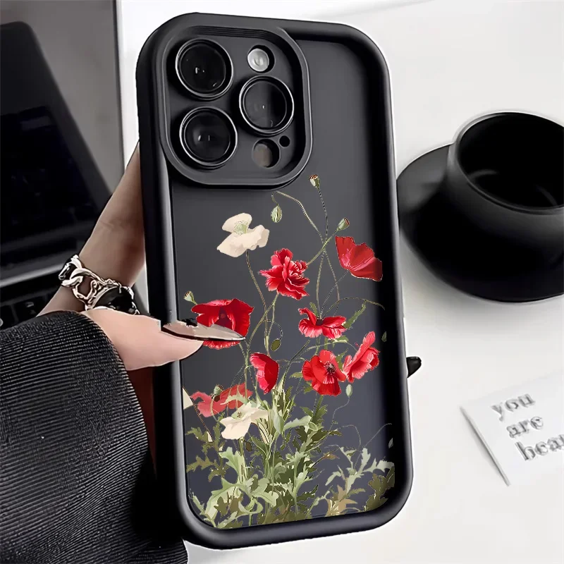 Oil Painting White Rose Flower Silicone Phone Case For iPhone 11 iPhone 12Pro Ma13 14 15 Pro XS Max X XR 7 Or 8 Plus SE Cover