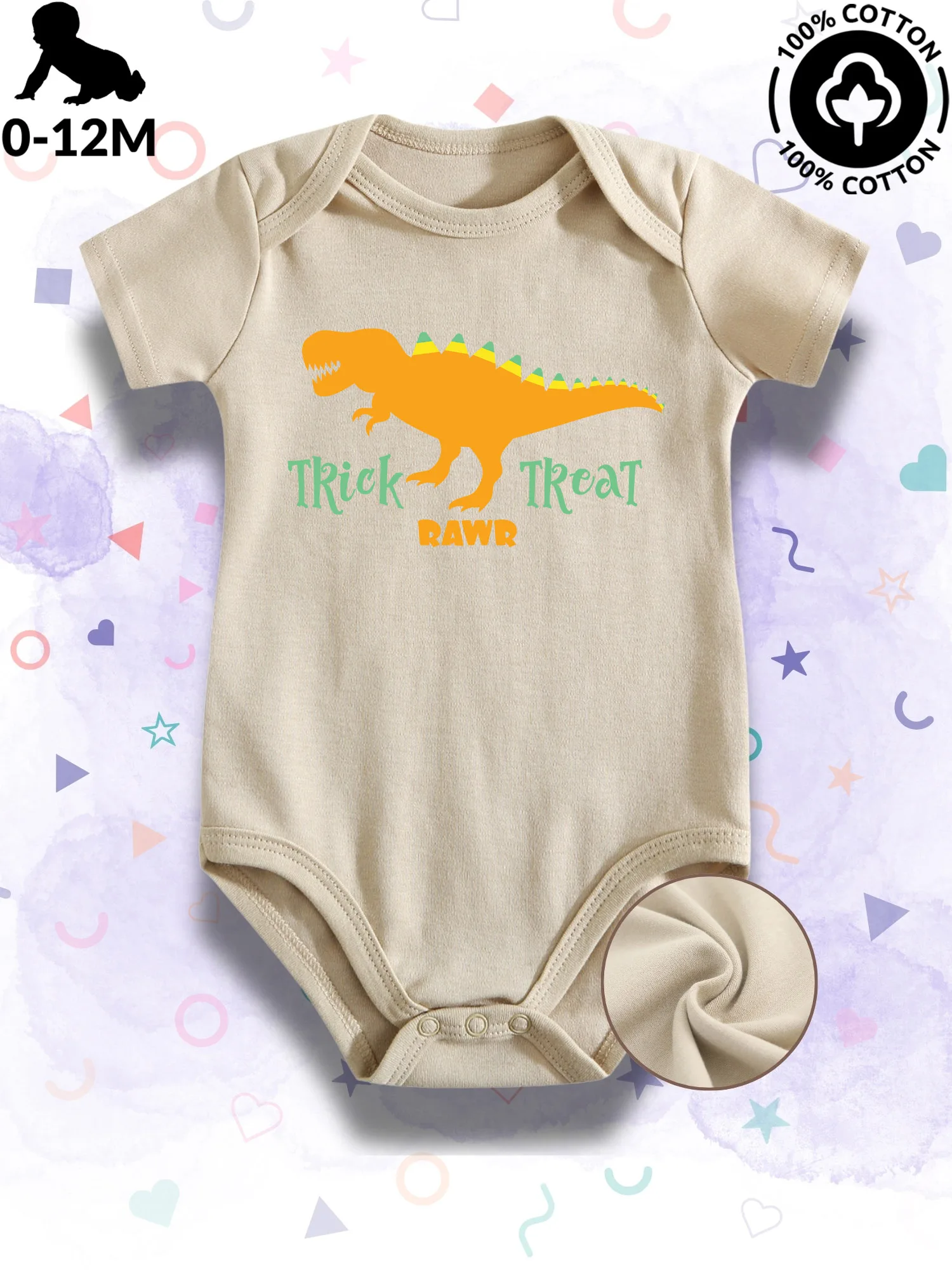 

Детский комбинезон-боди унисекс Trick Rawr Treat, 100% хлопок, мягкий, всесезонный, бежевый, для ползания, 190 г/м²