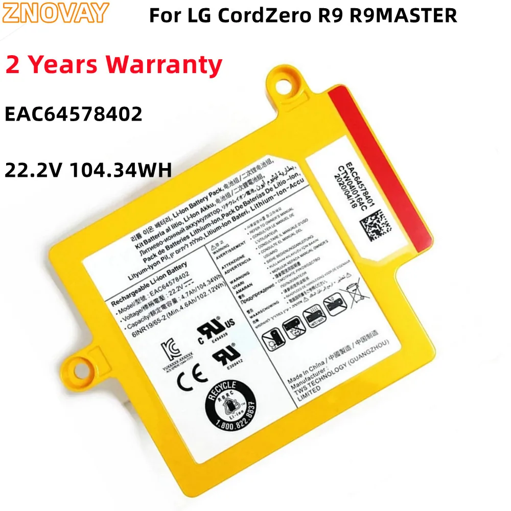 

ZNOVAY New 22.2V 104.34Wh EAC64578401 EAC64578402 EAC63419401 For LG CordZero R9 R9MASTER Battery