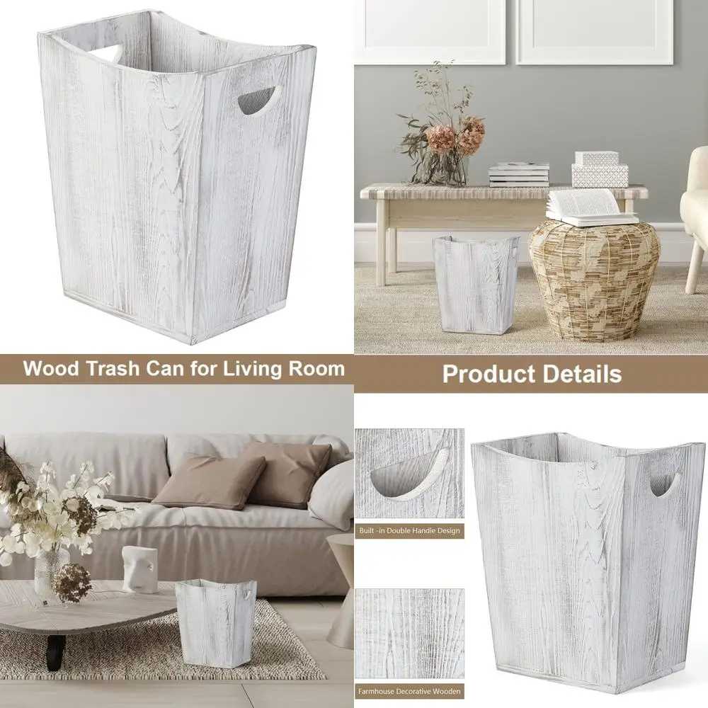 

Деревянное мусорное ведро в деревенском стиле — белое квадратное мусорное ведро для дома, офиса и многого другого