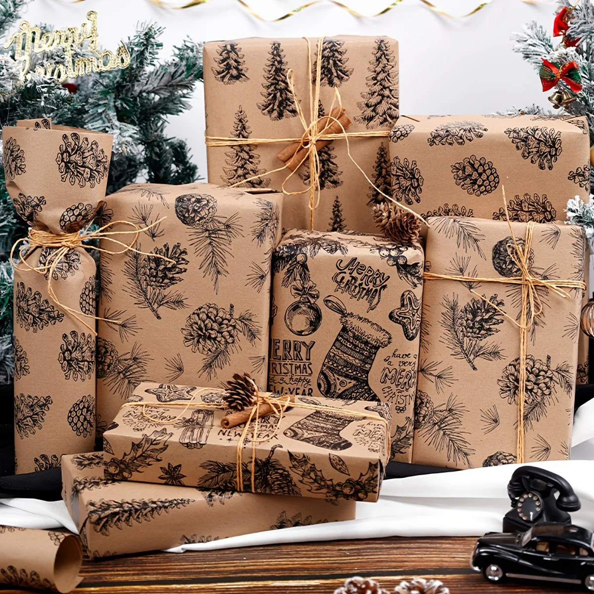 Geschenkpapierrolle, Weihnachtsbeeren-Designpapier, Weihnachts-Geschenkpapier, dekorativ für handgefertigte Bastelarbeiten, Festival-Geschenke, Urlaub