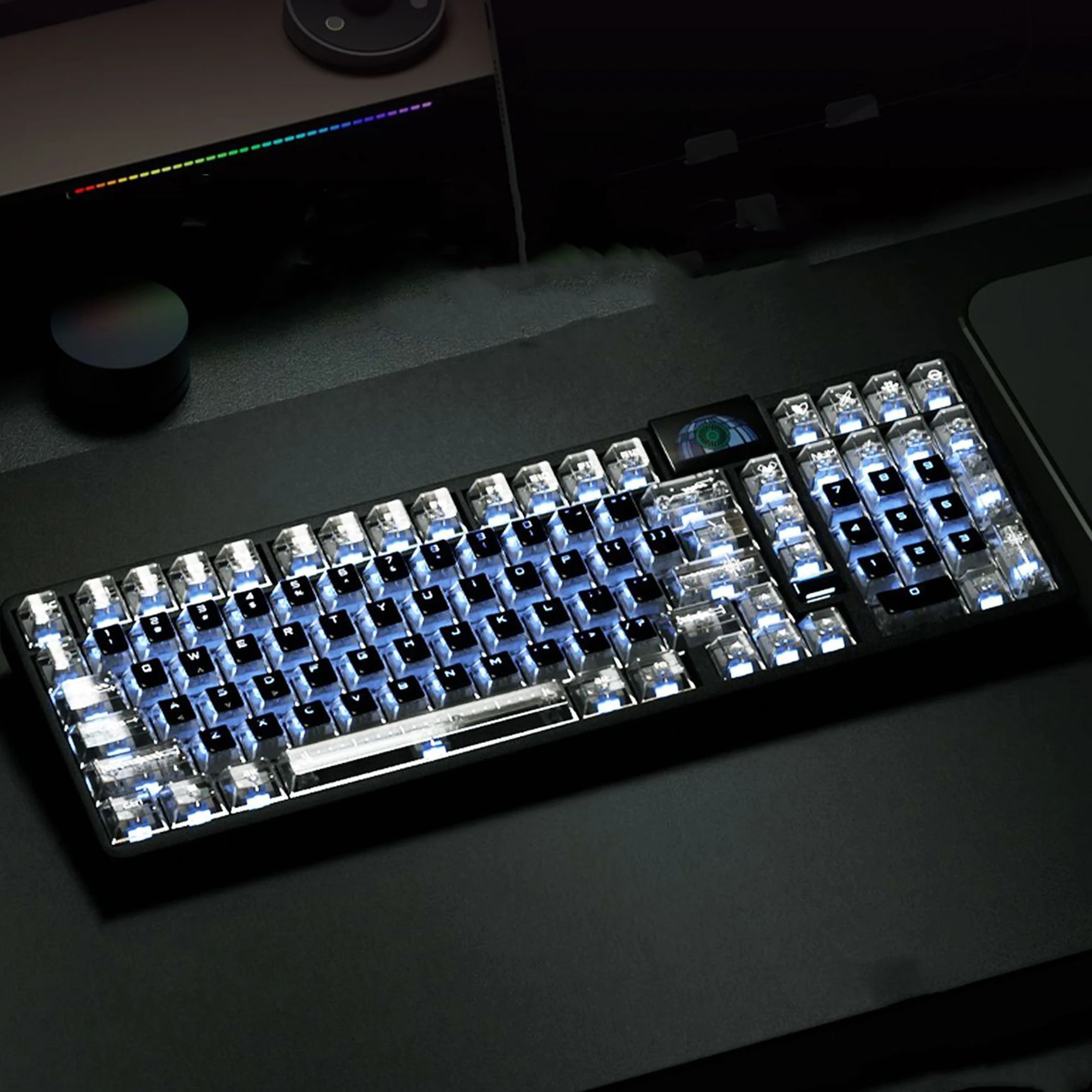 123 Keys Black White Clear PC Cherry Profile Shine Through UV Top Print Keycaps for MX Mechanical Keyboards