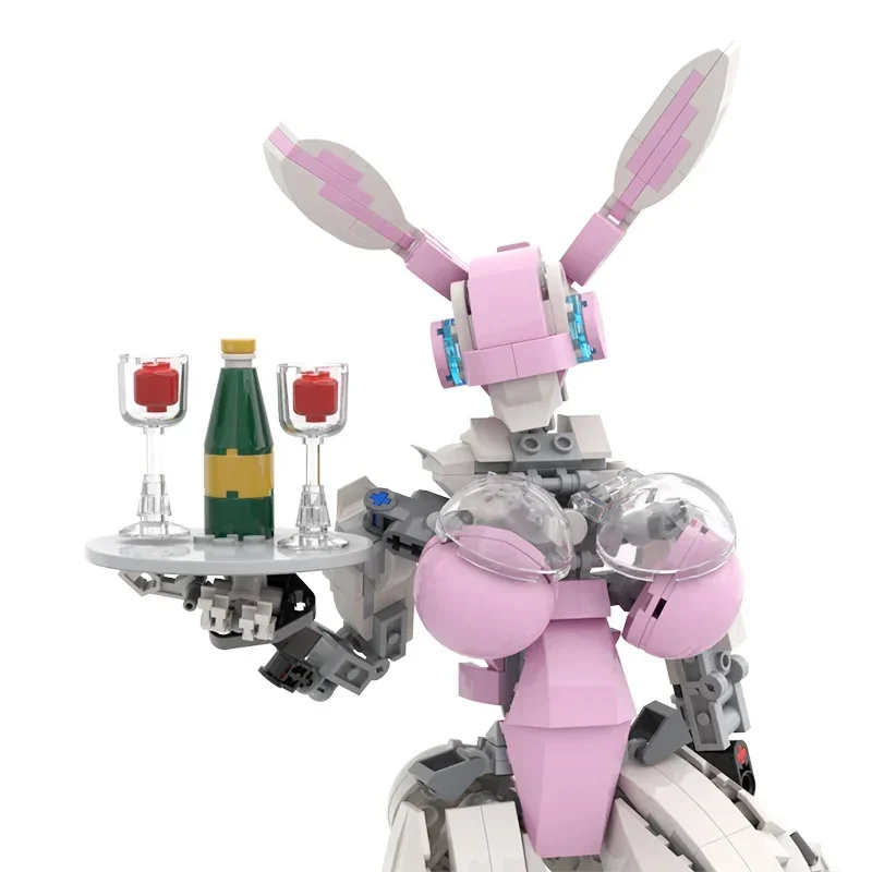 MOC Kreatives Rosa Hasenmädchen Humanoider Roboter Bausteinmodell Kinderlernspielzeug Geburtstagsgeschenk Dekoration – Detail 7
