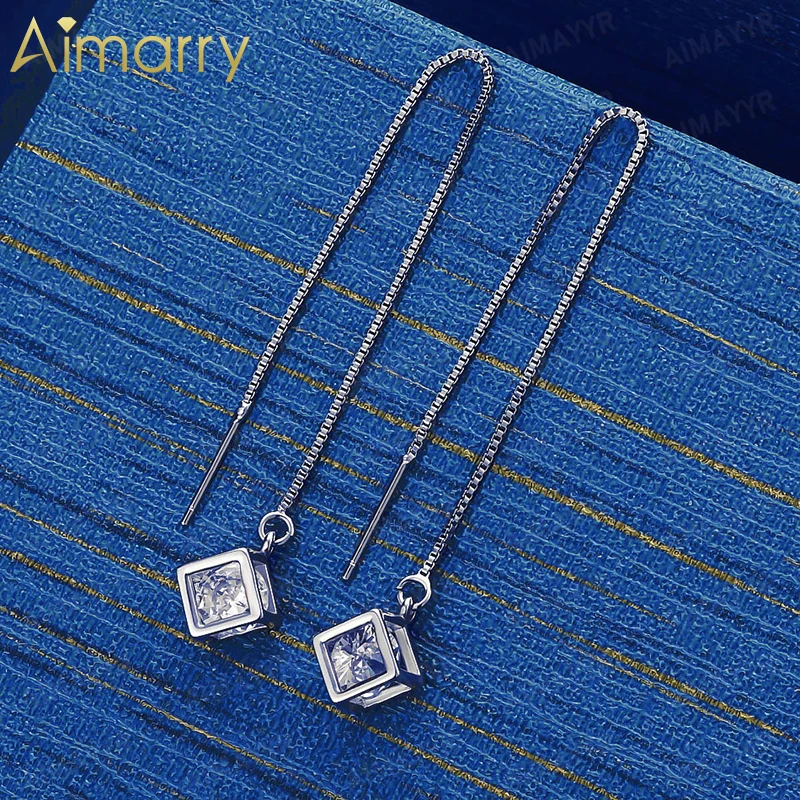 925 Sterling Silver Three-dimensional Hollow Square Inlaid AAA Zircon Earrings for Women's Weddings High-quality Fashion Jewelry