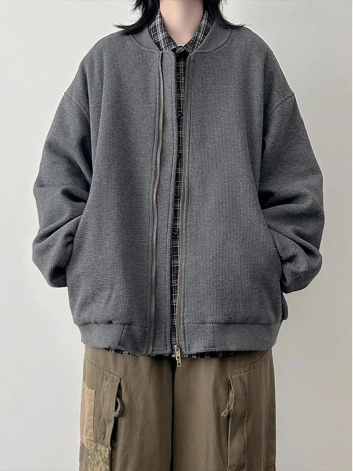 

Casual Baseball Collar Jaet Men's Spring Autumn Basic Retro Japanese Sle Couple's Cheered Leisure Jaet Trendy Simple ...