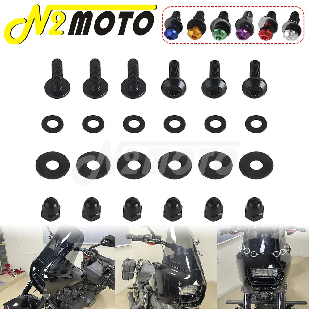 

6 шт. мотоцикл лобовое стекло T25 болт 7 цветов для Harley Мемфис оттенки Road Warrior обтекатель MEM7371 7391 7411 7421 7441 7451