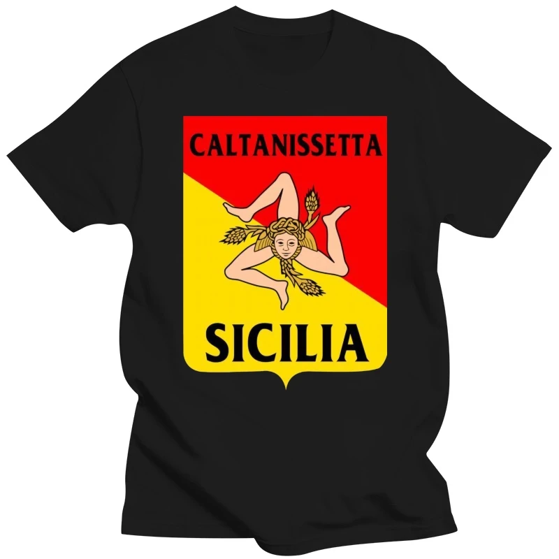 Black T-Shirt - Caltanissetta Sicily Province Trinacria T-Shirt, Size Cartoon t shirt men Unisex New Fashion tshirt