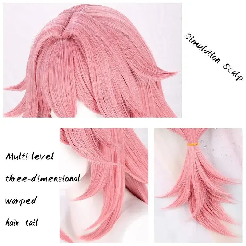 Genshin Impact Yae Miko Cosplay Wig Halloween Simulation Scalp Pink Long Heat Resistant Synthetic Wigs Free Wig Cap