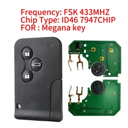 JING XIN For Renault Megane Scenic 2003-2008 Remote Key 433 Mhz ID46 PCF7947 Chip 3 Button Auto Replacement Smart Card Key