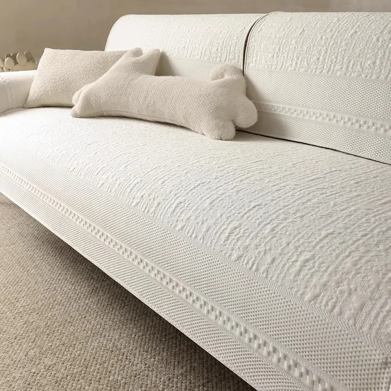 Summer Cool Sofa Cushion Non-slip Living Room Sofa Cover One Piece Light Luxury High Quality Soft Pastoral Style Solid Color