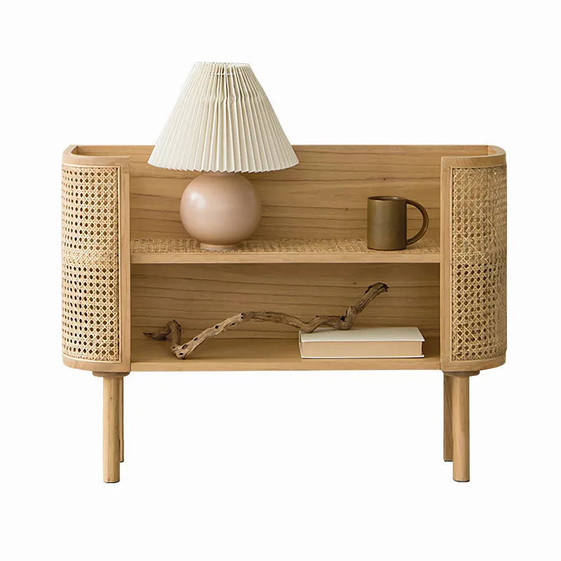 

Solid wood household entrance cabinet double-layer storage display cabinet oval dining side cabinet