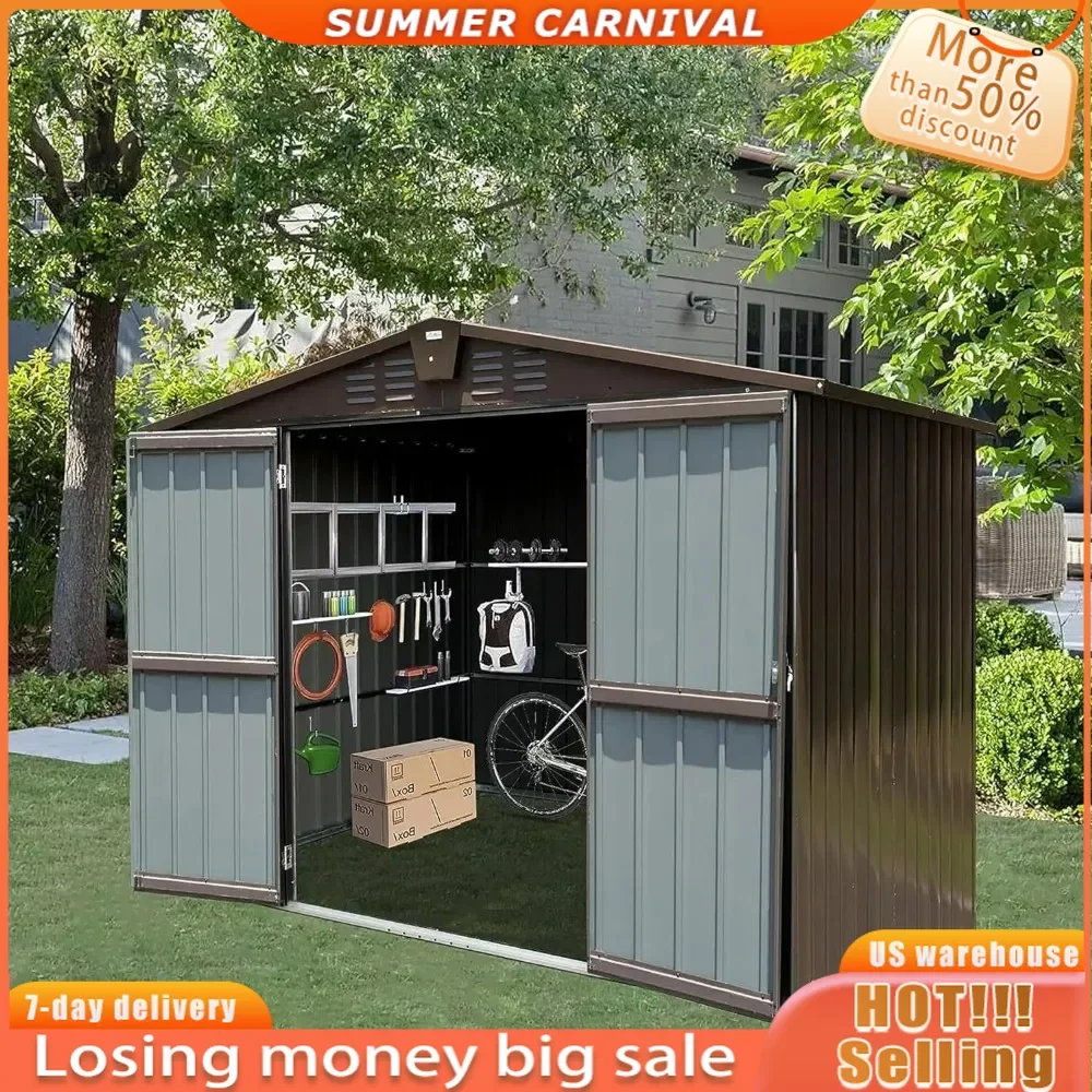 

Metal Outdoor Tool House,10x8 Ft Large Steel Utility with Double Lockable Doors & Air Vents, Waterproof ,Backyard Storage Sheds