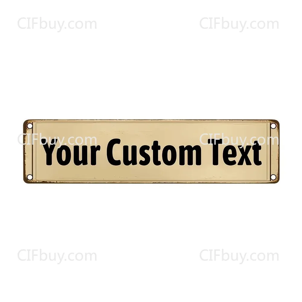 [2D Flat] Beige Rust Edge Vintage Metal Plaque Custom Personalized Text Wall Ornament Decor