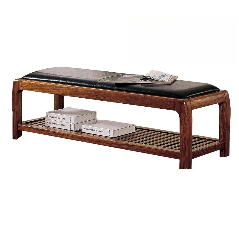 New Chinese Style Ugyen Wood Solid Wood Bed End Stool Modern Light Luxury Home Doorway Leather Shoe Changing Stool