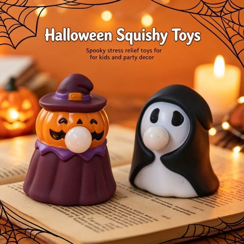 Pumpkin Ghost Blowing Bubble Pinching Toy Soft Thermoplastic Rubber Stress Relief Fidget Toy Halloween Kids Gift Home Decor